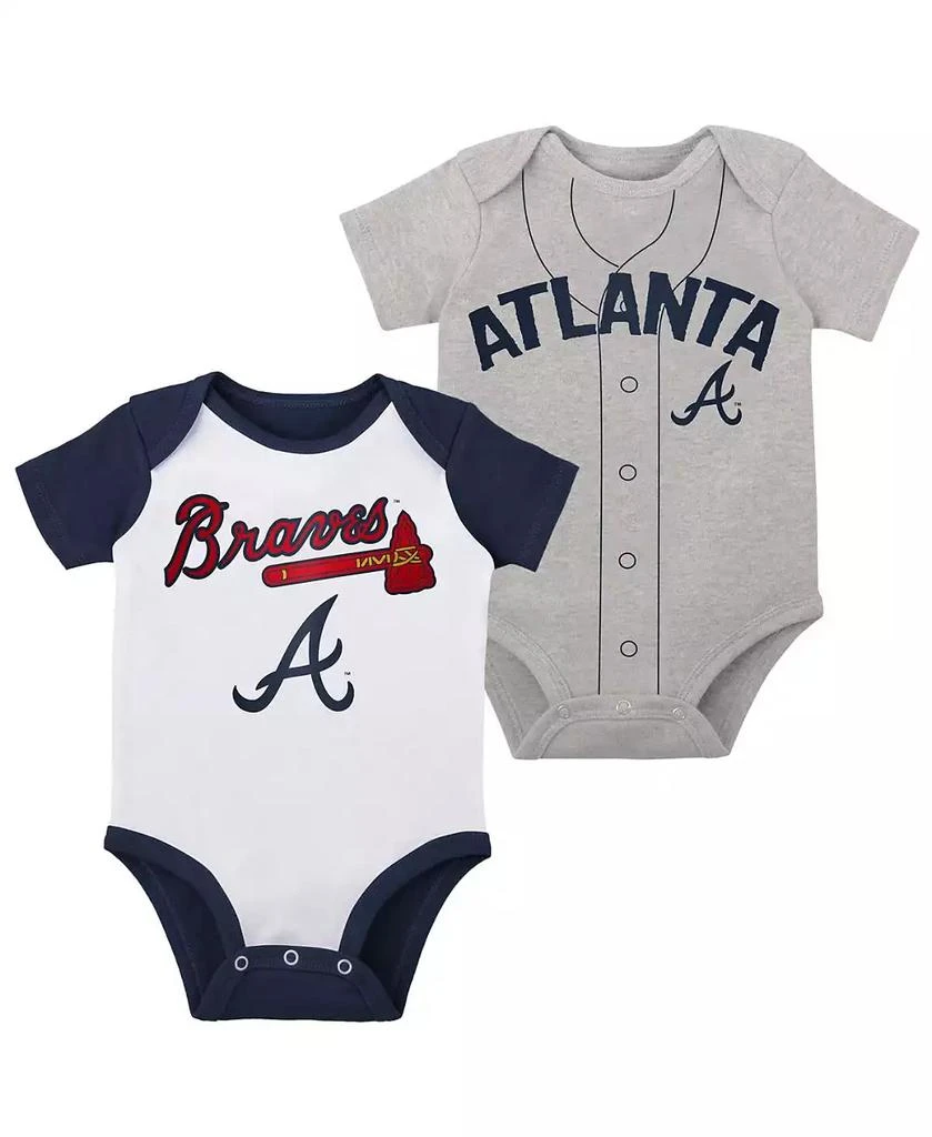 Outerstuff Infant Boys and Girls White, Heather Gray Atlanta Braves Two-Pack Little Slugger Bodysuit Set 1