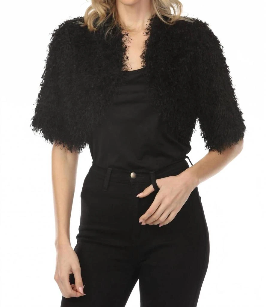 JOSEPH RIBKOFF Fringe Open Front Bolero Jacket In Black
