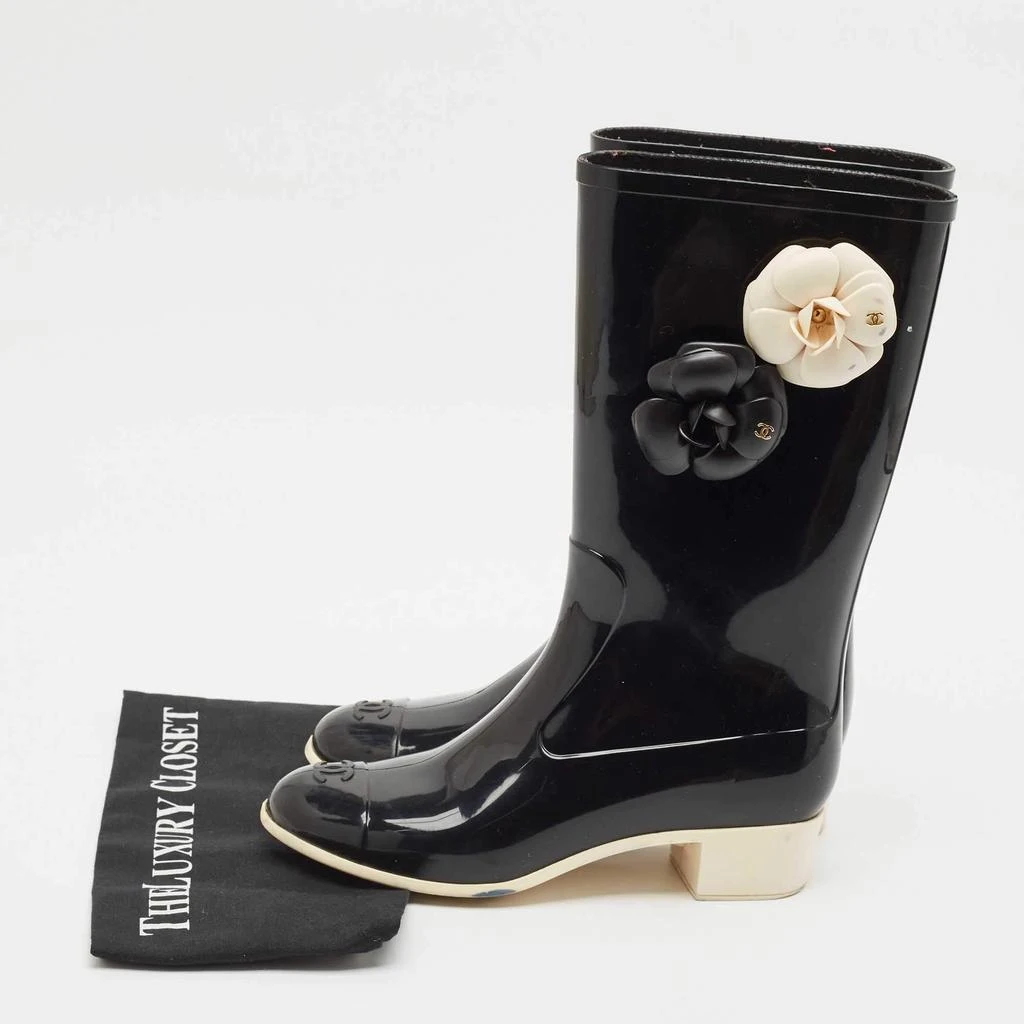 Chanel Chanel Black Rubber Camellia Embellished CC Rain Boots Size 39 9