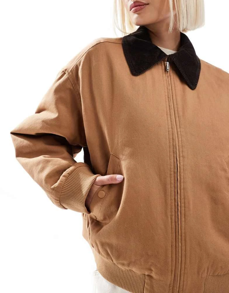 Monki Monki barn jacket in light brown with contrast cord collar 2