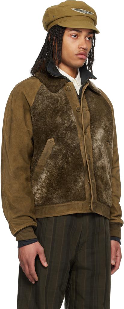 RRL Brown Paneled Roughout Suede Shearling Jacket