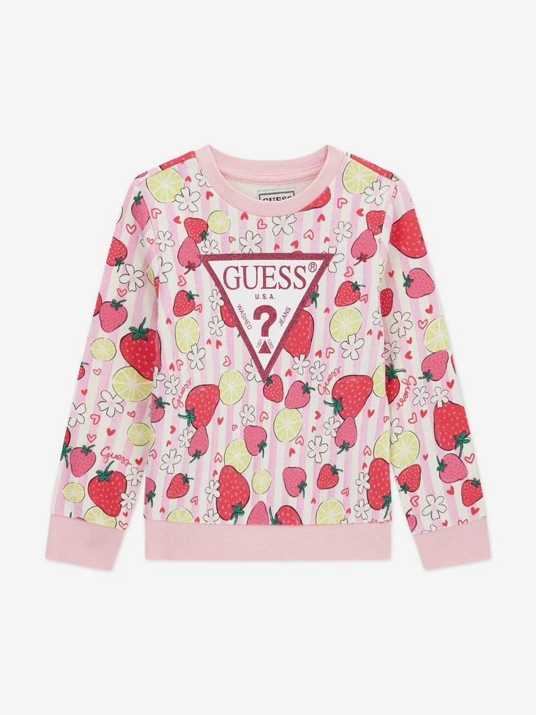 GUESS Guess Girls Strawberry Logo Sweatshirt in Pink