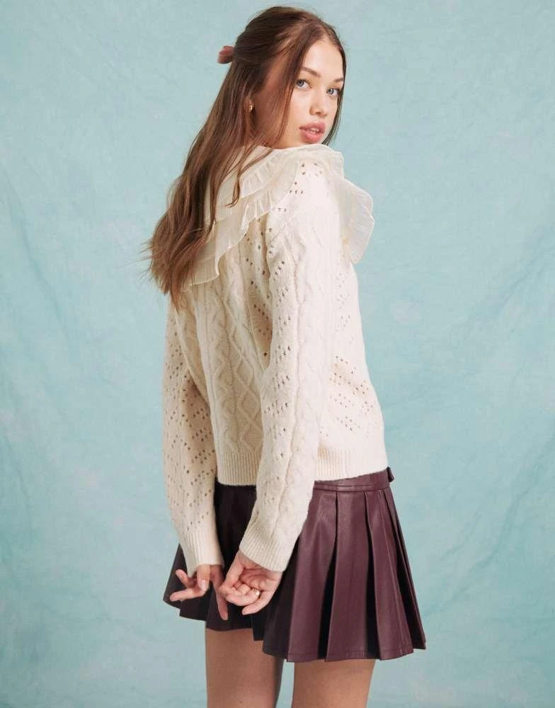 Miss Selfridge Miss Selfridge contrast collar detail cable knit cardigan in cream 3