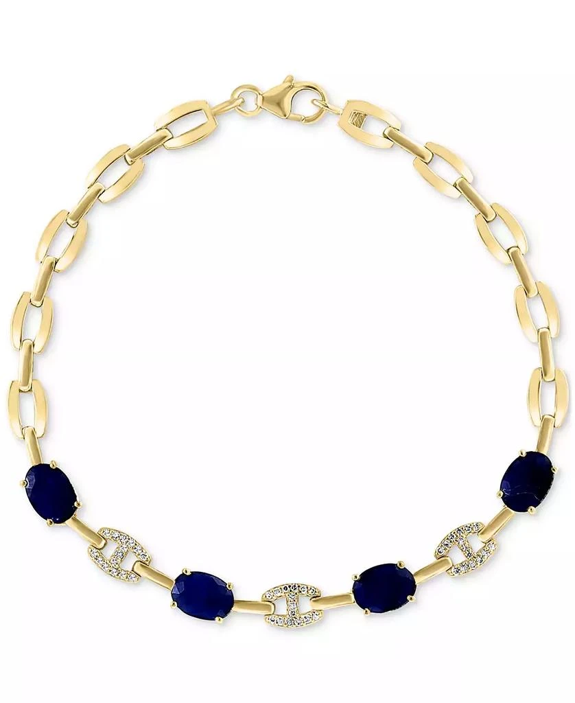 Effy EFFY® Sapphire (3-3/4 ct. t.w) & Diamond (1/8 ct. t.w.) Mariner Tennis Link Bracelet in 14k Gold 3