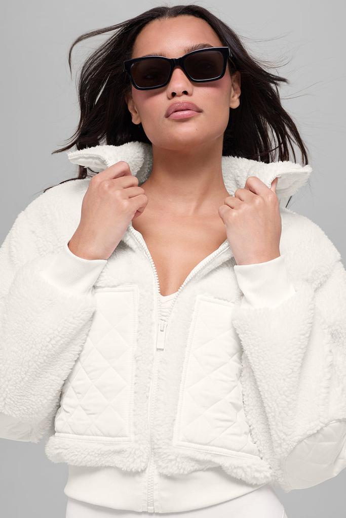 alo Sherpa Edge Bomber アイボリー XS 正規品 Alo Sherpa Edge Bomber - Ivory - Jackets - Free Shipping - BeyondStyle