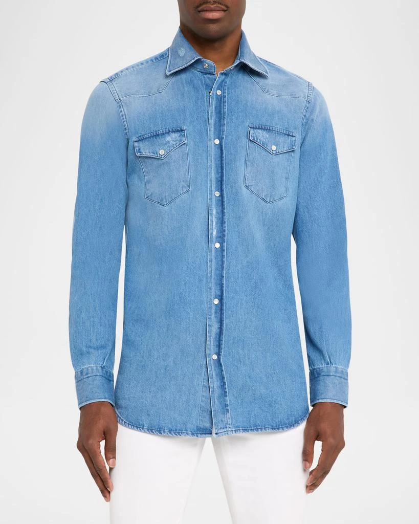 Kiton Men
s Denim Snap-Front Western Shirt 4