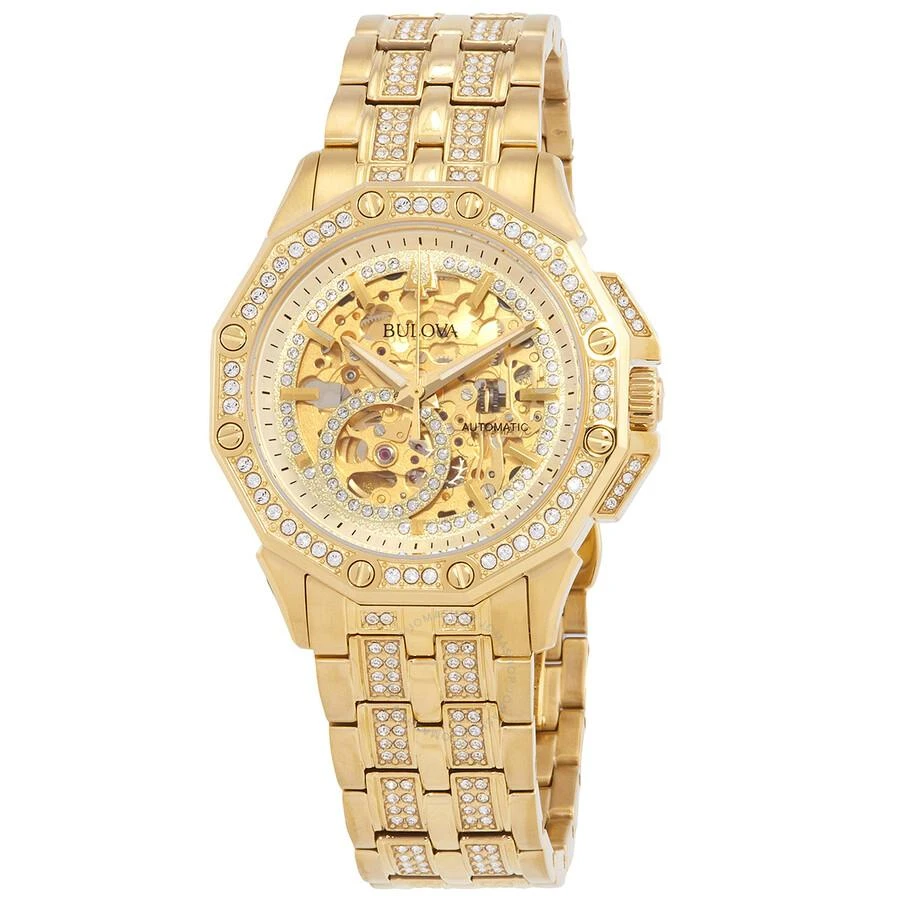 Bulova Octava Automatic Crystal Gold Skeleton Dial Men's Watch 98A292 1