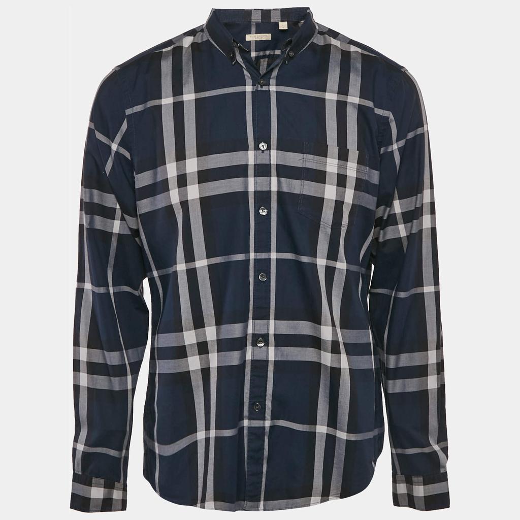 Burberry Burberry Navy Blue Plaid Cotton Button Down Shirt L