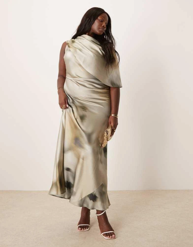 ASOS ASOS DESIGN Curve satin maxi dress slashed neck cape detail in smoked  floral - Dresses & Skirts - Free Shipping - BeyondStyle