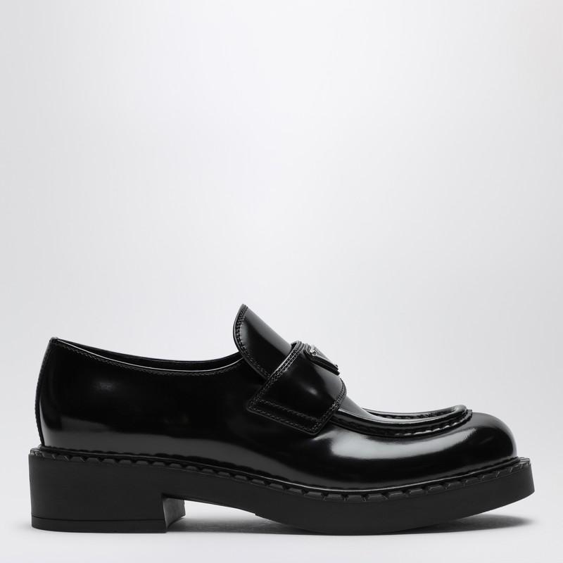 Prada Chocolate black brushed leather moccasins
