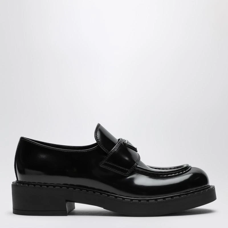 Prada Chocolate black brushed leather moccasins 1