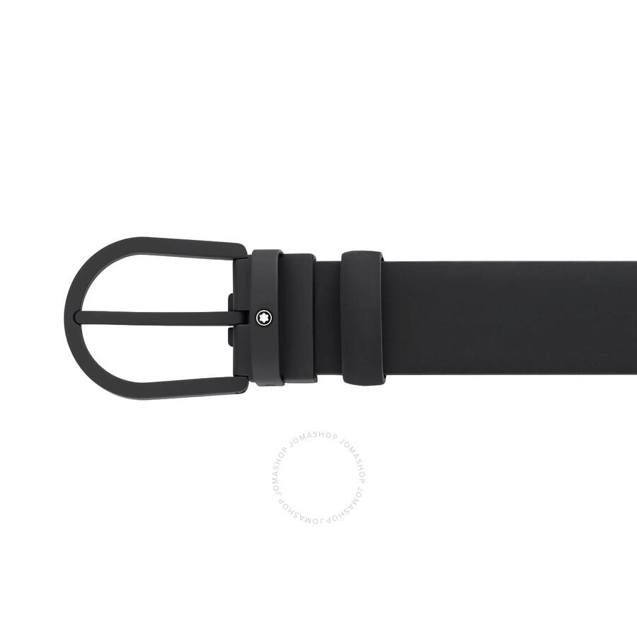 MontBlanc Black Leather Horseshoe Buckle Belt