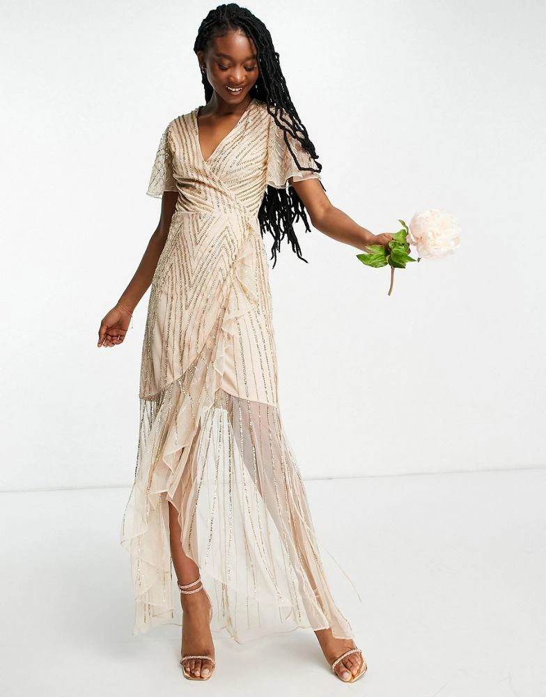 Frock and Frill Frock and Frill Bridesmaids embellished wrap maxi dress in pearl pink 1