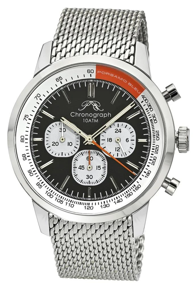 Porsamo Bleu Simon Stainless Steel Chronograph Silver Tone & Black Men's Watch 1321BSIS 1