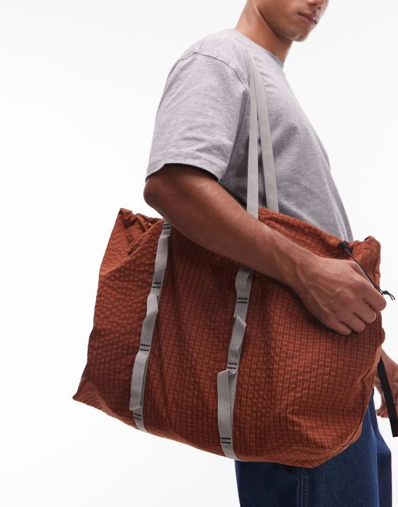 Gramicci Gramicci plaid climbing tote bag in burnt orange check 4