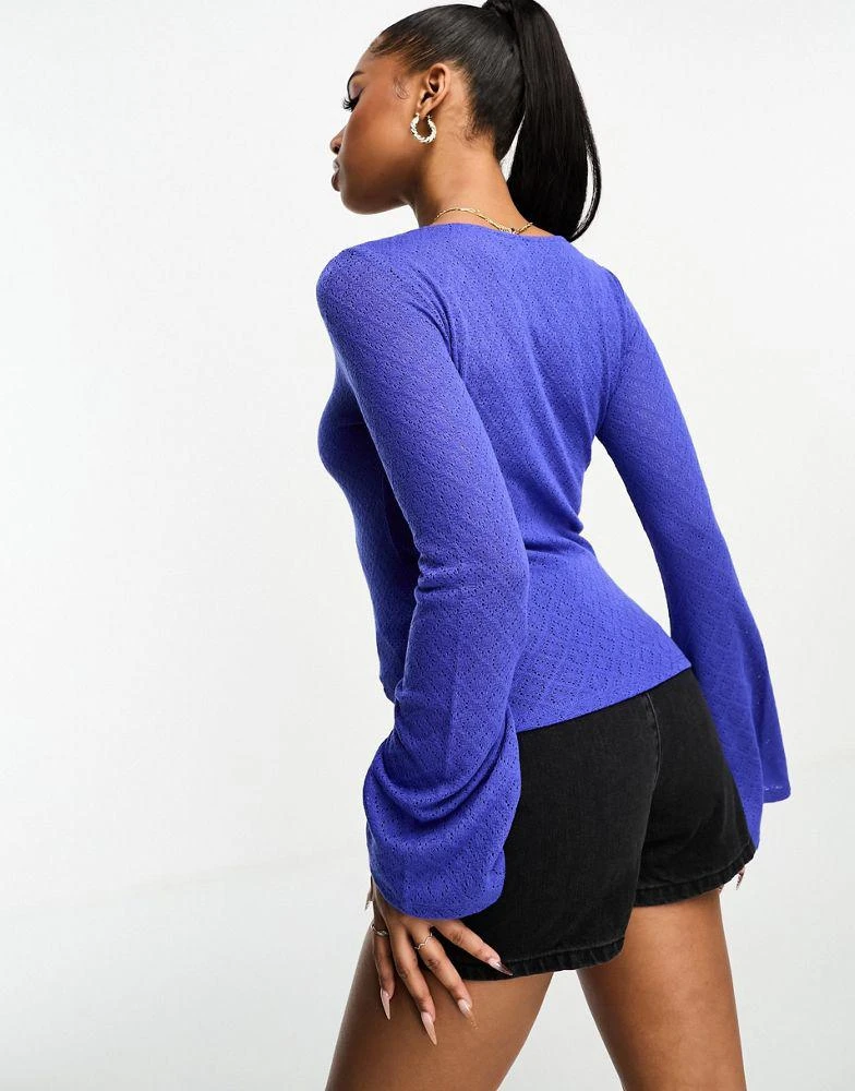 Monki Monki sheer diamond pattern long sleeve top in blue 3