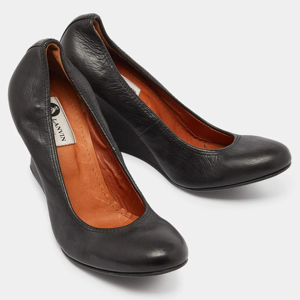 Lanvin Lanvin Black Leather Wedge Pumps Size 38.5 4