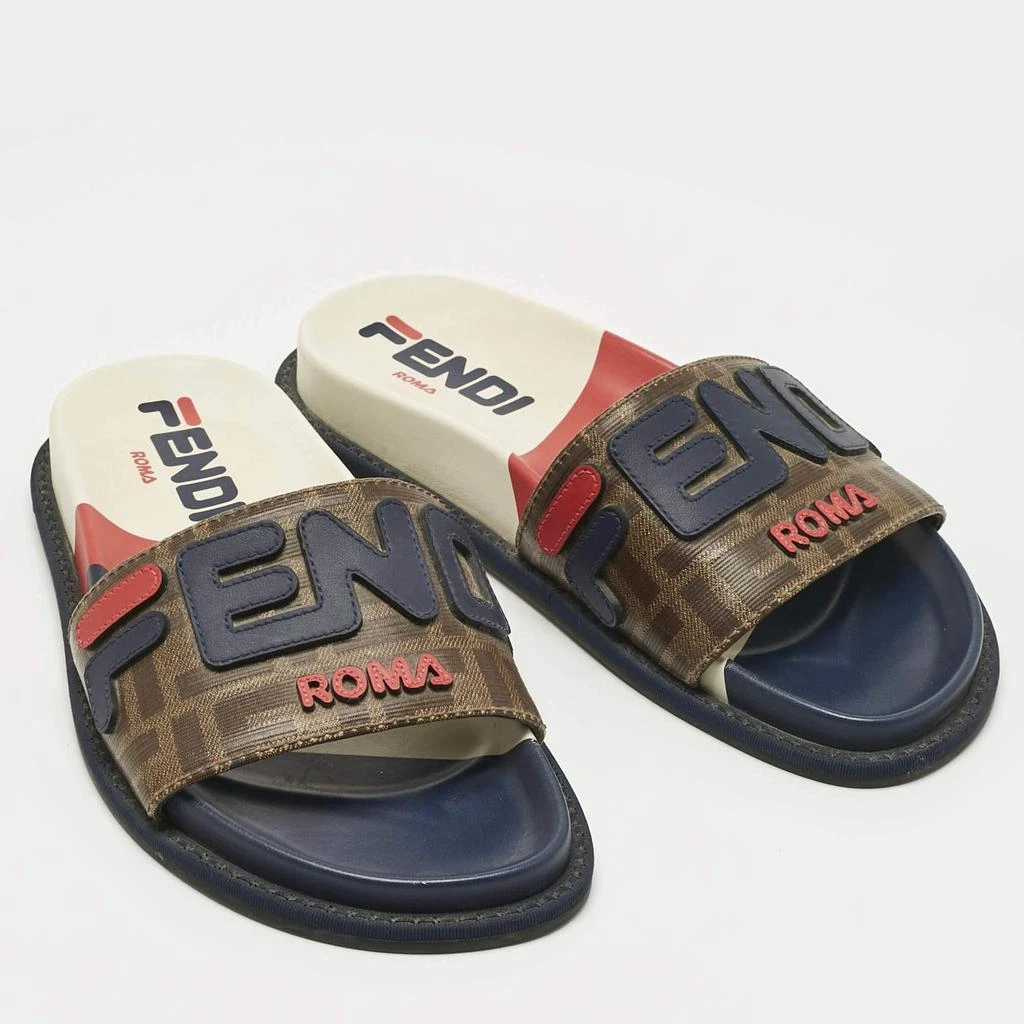 Fendi Multicolor Coated Canvas and Leather Mania Flat Slide  display picture 1