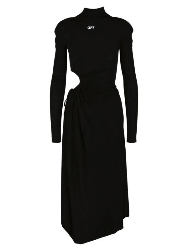 Off-White Cut-Out Ruched Asymmetric Midi-Dress 1