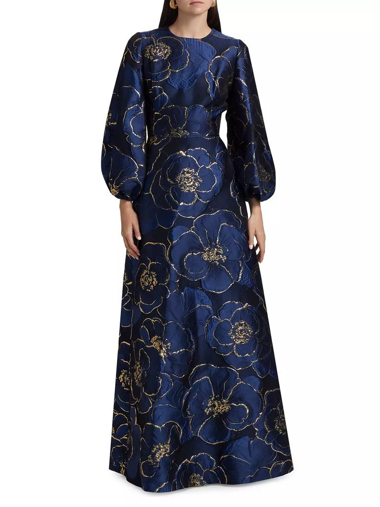 REEM ACRA Brocade Puff-Sleeve Kaftan Gown 3