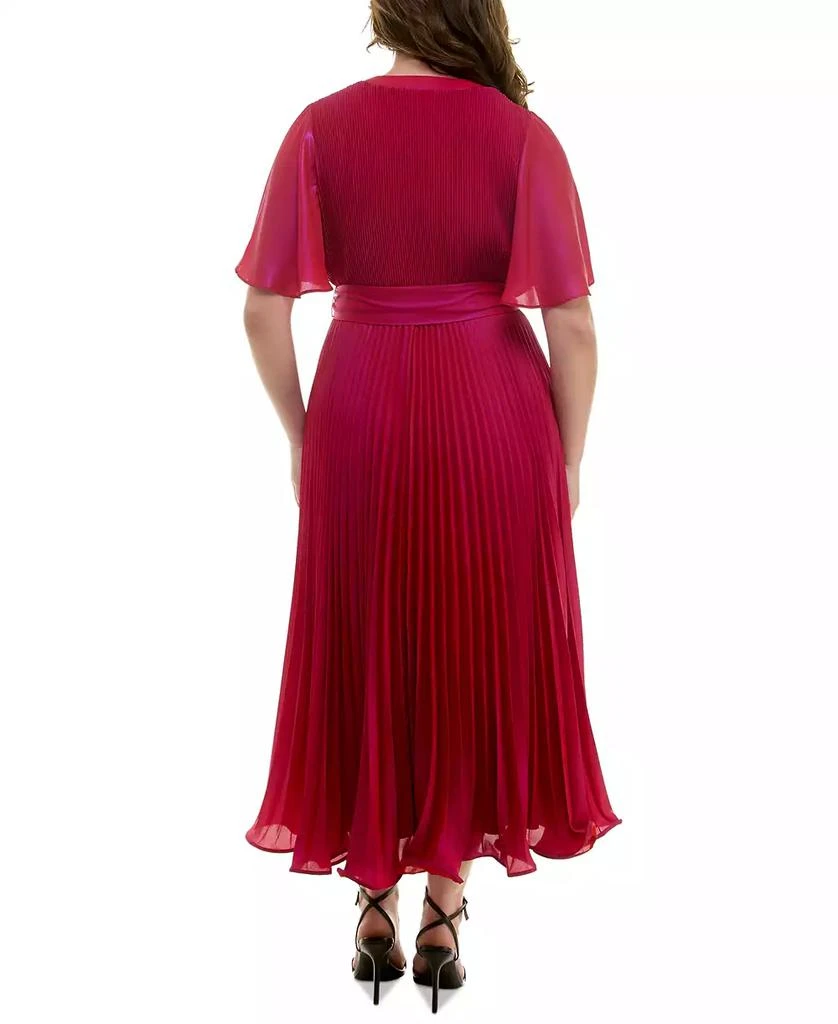 Taylor Plus Size Pleated Tie-Belt Flutter-Sleeve Maxi Dress 4