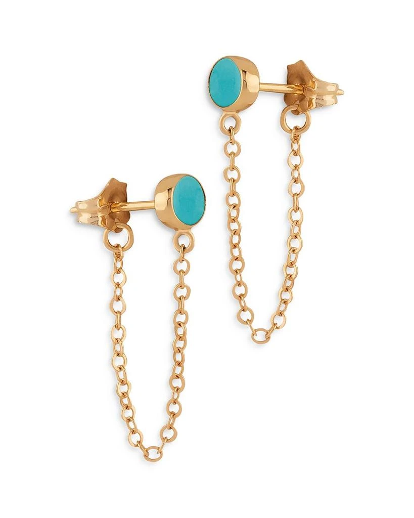 Bloomingdale
s Fine Collection Turquoise Cabochon Oval Front to Back Earrings in 14K Yellow Gold 1