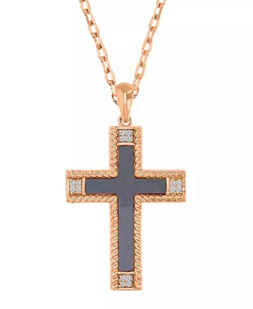 Macy
s Onyx and Diamond (0.048 ct. t.w.) Cross Necklace in 10k Rose Gold