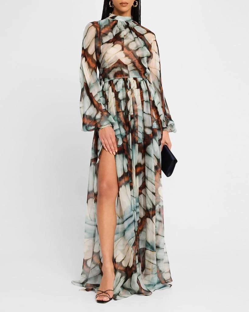Oscar de la Renta Butterfly Chiffon Long-Sleeve Maxi Dress 4