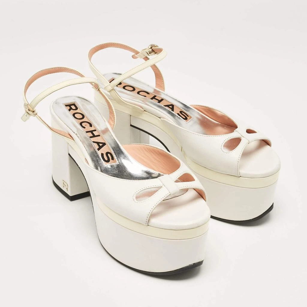 ROCHAS Rochas White Leather Cutout Platform Ankle Strap Sandals Size 38 4