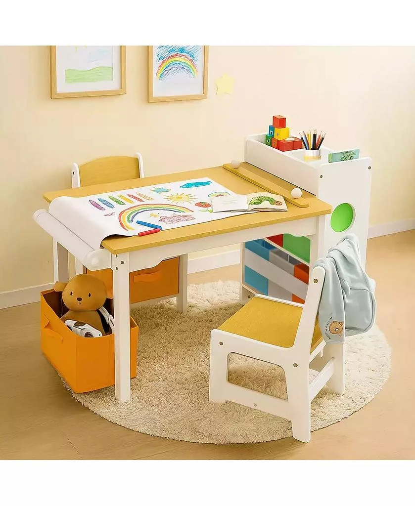Kinder King 3-in-1 Kids Table and 2 Chairs Set with Storage, Removable Top and Chalkboard for Art, Crafts, and Reading