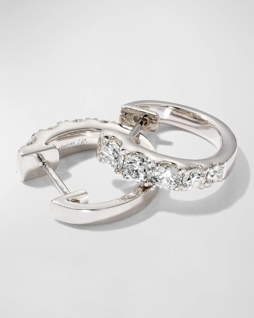 Memoire 18k White Gold Graduated Diamond Huggie Earrings 3