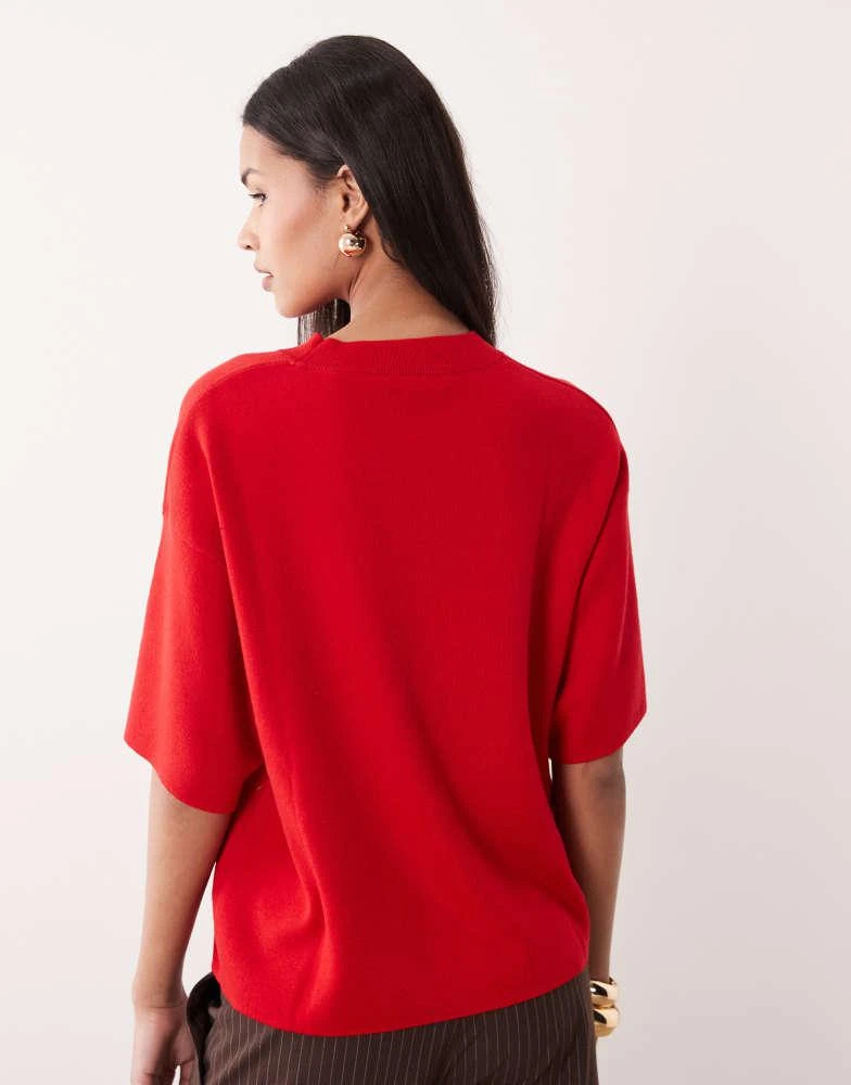 Mango Mango short sleeve lightweight knitted top in bright red 4