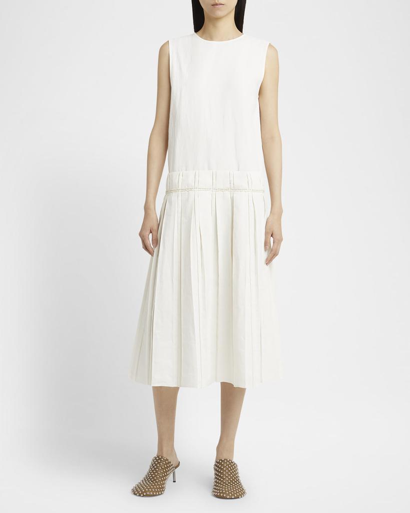 Jil Sander Pleated Midi Linen Dress