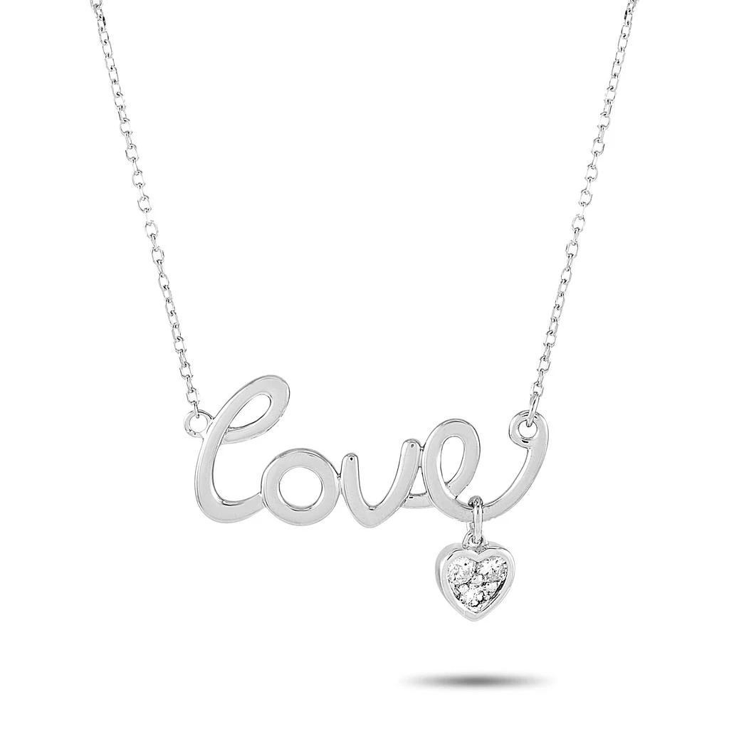 Non Branded 14K White Gold 0.10 ct Diamond Love Pendant Necklace 1