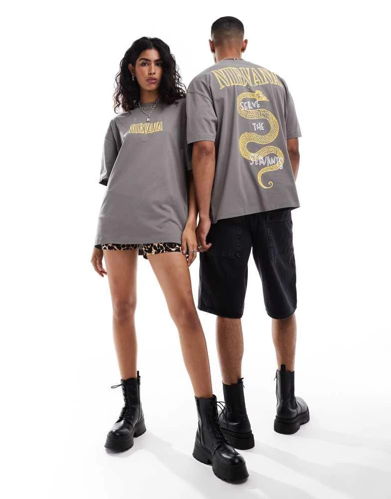 ASOS ASOS DESIGN unisex oversized license band t-shirt with Nirvana prints in charcoal 3