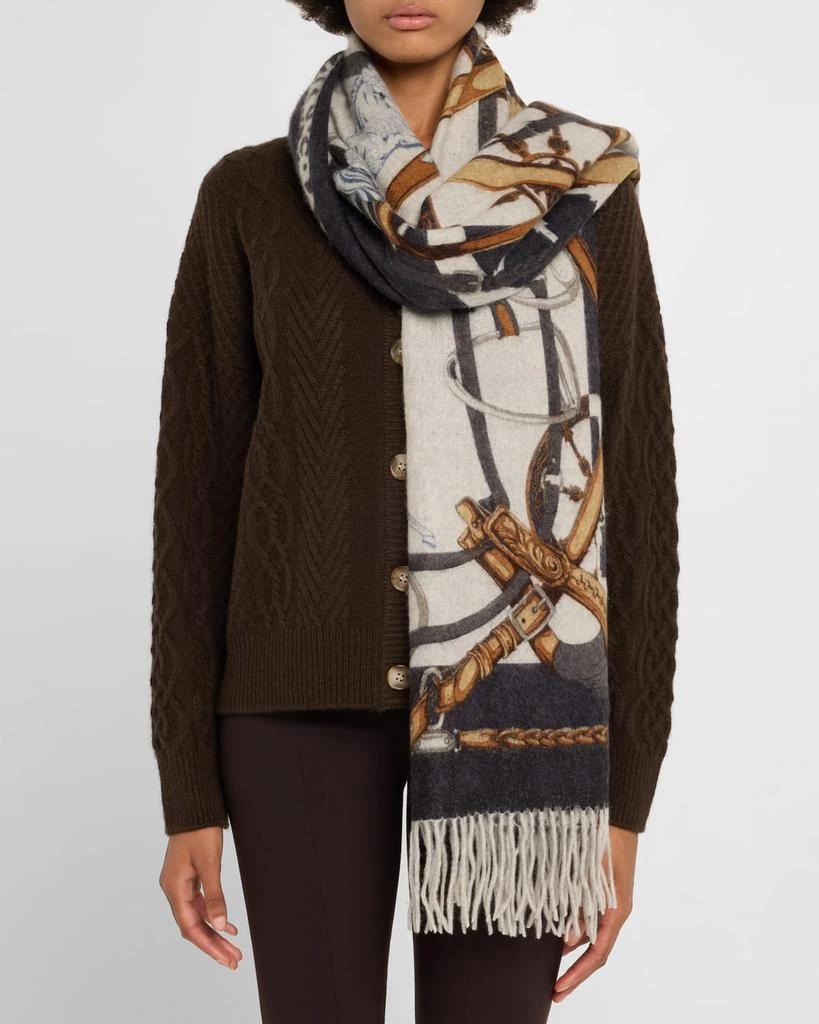 La Fiorentina Equestrian-Print Cashmere Fringe Wrap 3