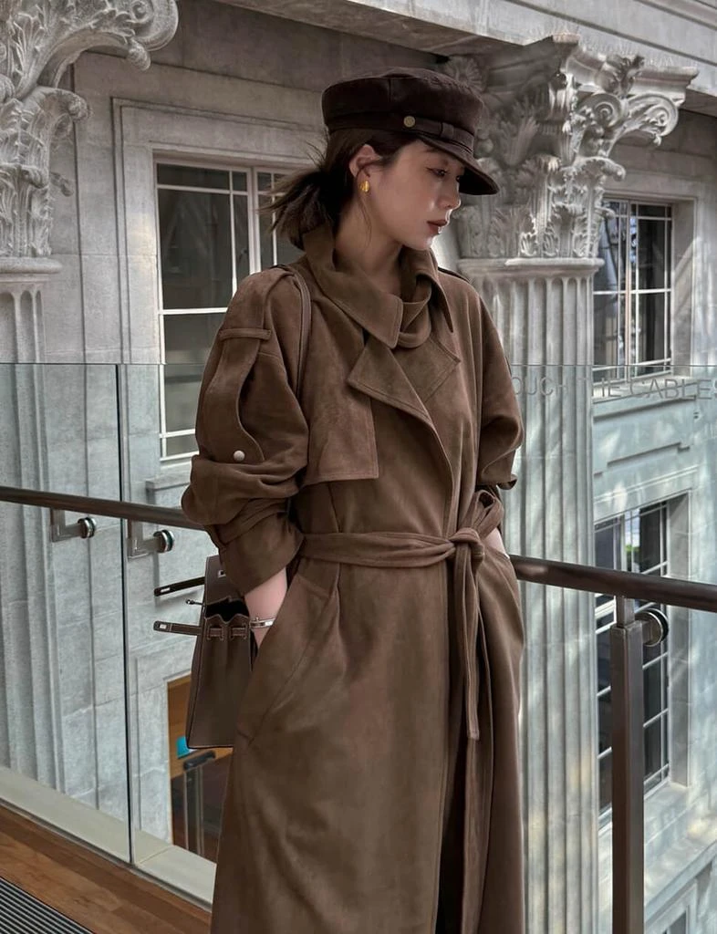 Pixie Market Brown Oversized Suede Trench Coat-PREORDER 5