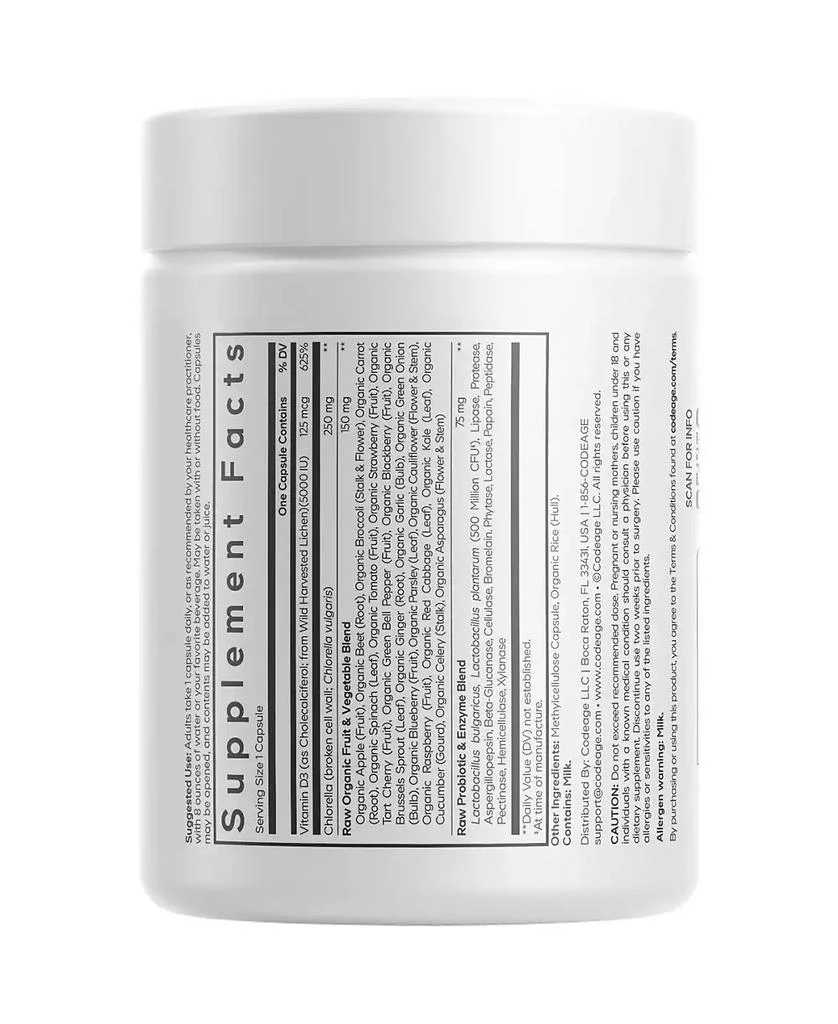 Codeage Raw Vitamin D3+ High Potency 5000 IU Supplement- Raw Vitamin Enhanced with Omega-9, Probiotics, Digestive Enzymes, Fruits
Greens 60 Capsules 2