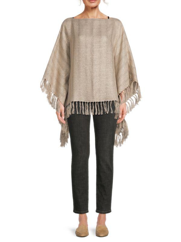 Brunello Cucinelli ​Linen-Blend Metallic Fringe Poncho