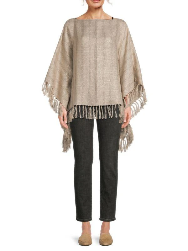 Brunello Cucinelli ​Linen-Blend Metallic Fringe Poncho 1