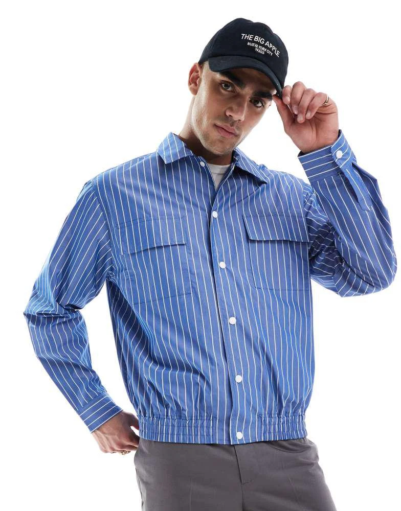 Pull&Bear Pull&Bear striped worker shacket in blue 3
