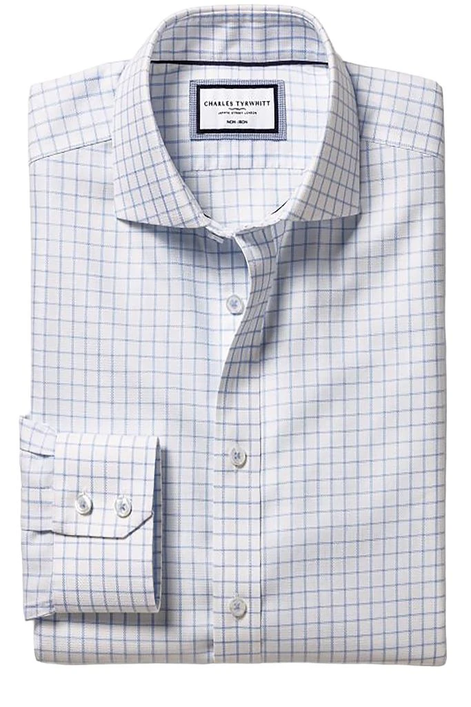 Charles Tyrwhitt Men's Non-Iron Clifton Weave Check Cutaway Slim Fit Shirt Single Cuff 4