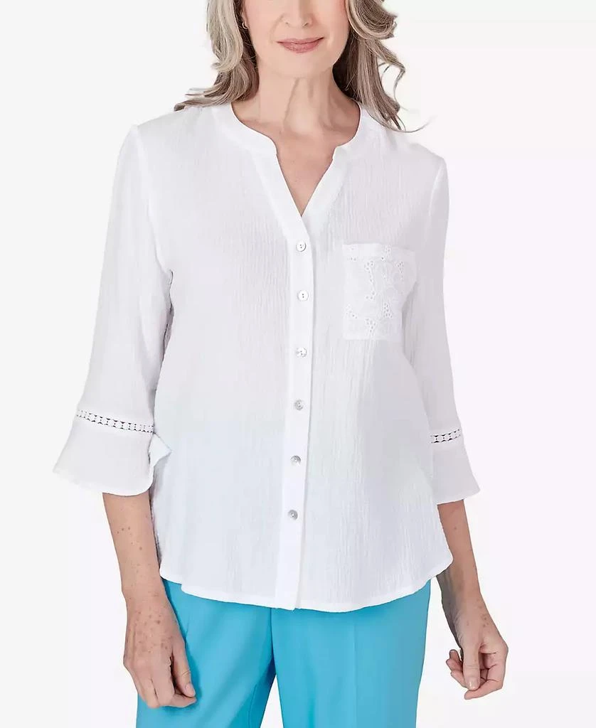 Alfred Dunner Women's Summer Breeze Button Down Gauze Top 1