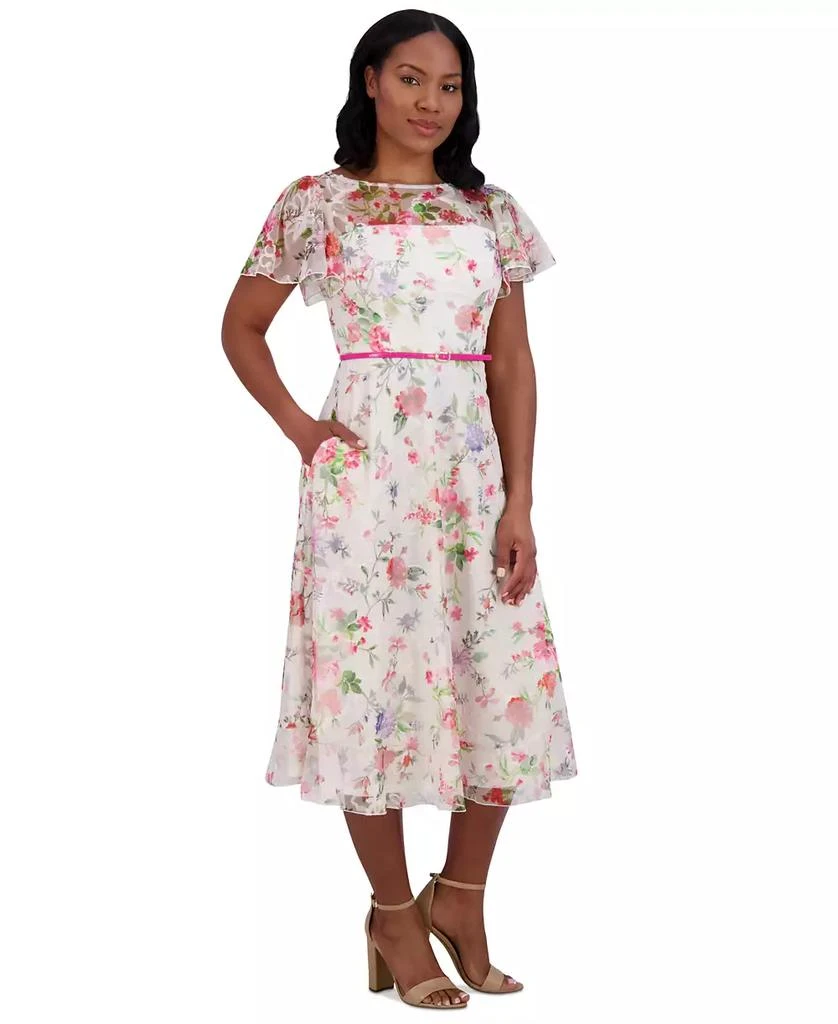 Jessica Howard Petite Floral Flutter-Sleeve Belted Midi Dress 3