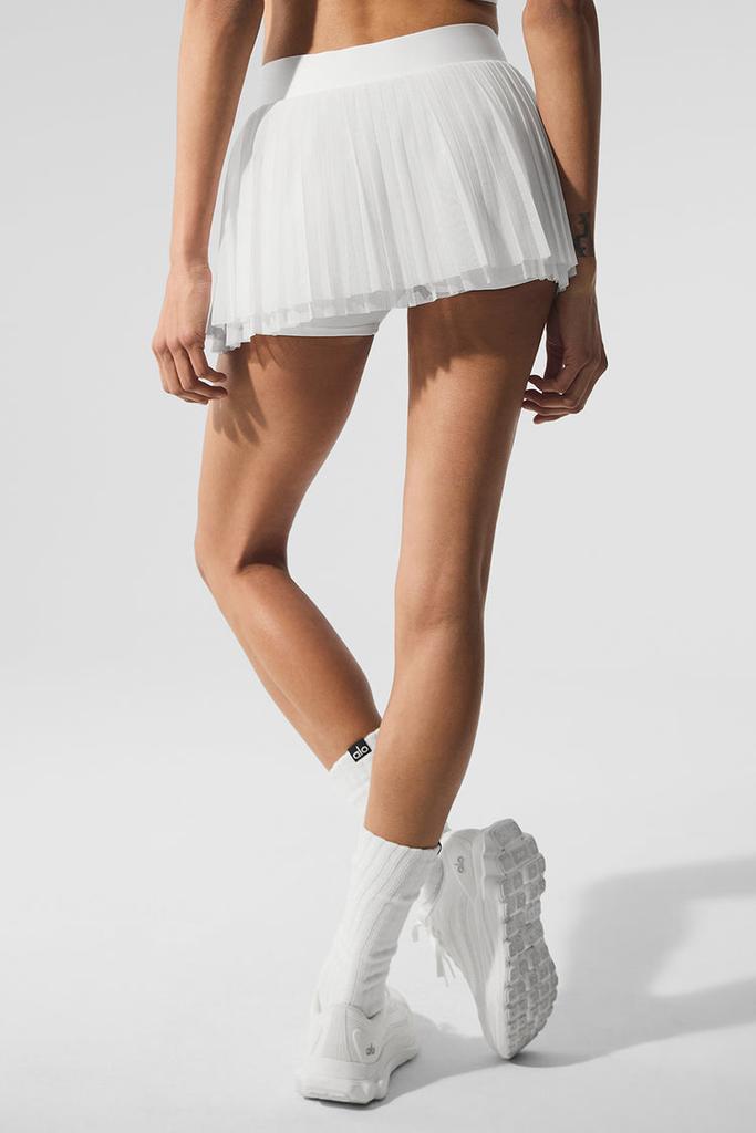 Alo Mesh Baseline Tennis Skirt - White - Dresses & Skirts