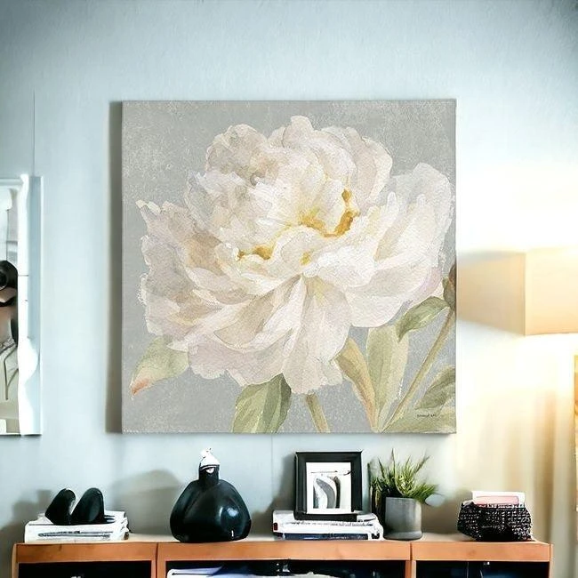 Hivvago Angelic White Peony Flower Unframed Print Wall Art