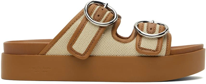 Rag & Bone Off-White & Tan Geo Buckle Platform Slides