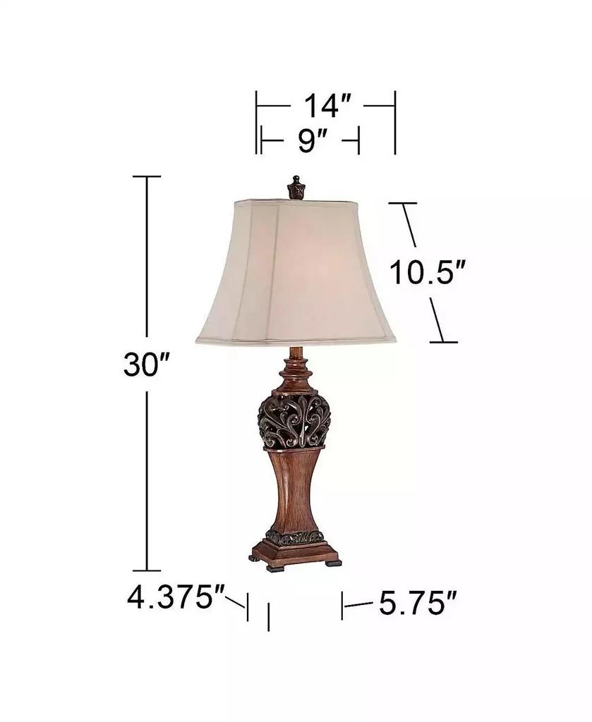 Regency Hill Exeter Traditional Table Lamps 30" Tall Set of 2 Bronze Wood Carved Leaf Cream Rectangular Bell Shade for Bedroom Living Room Bedside 2