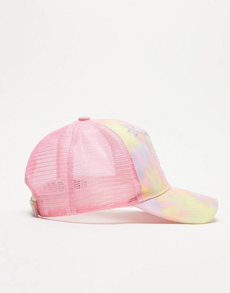 Collusion COLLUSION diamante trucker cap in tie dye pink 3