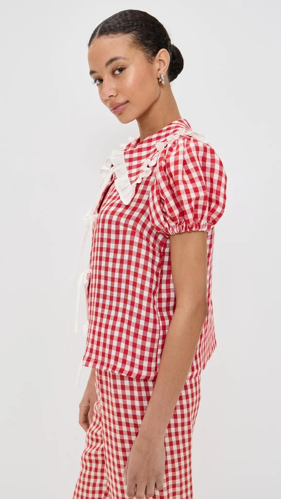 Sleeper Puff Linen Lounge Shirt in Red Vichy 3